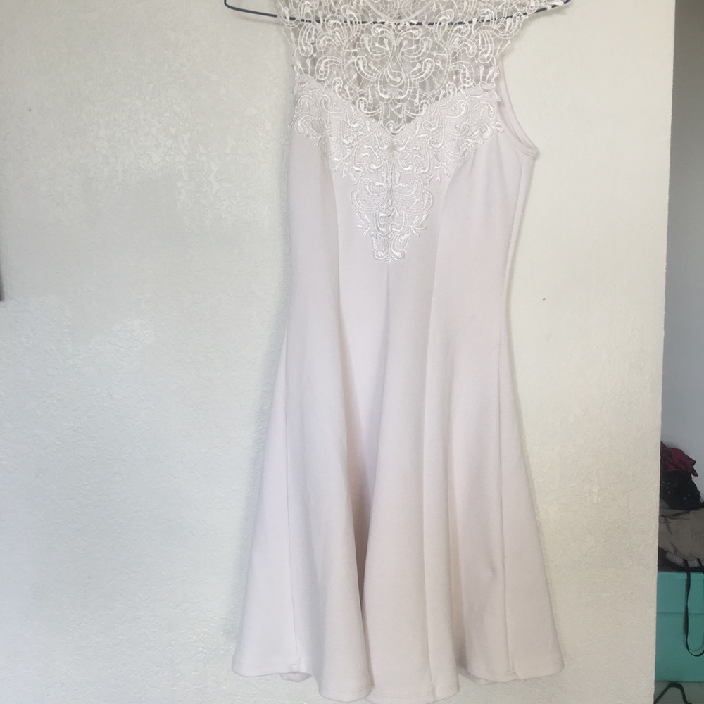 High lace neck white dress